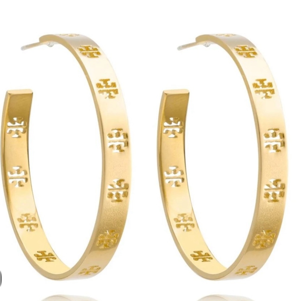 Tory Burch Logo Gold Hoop Earrings